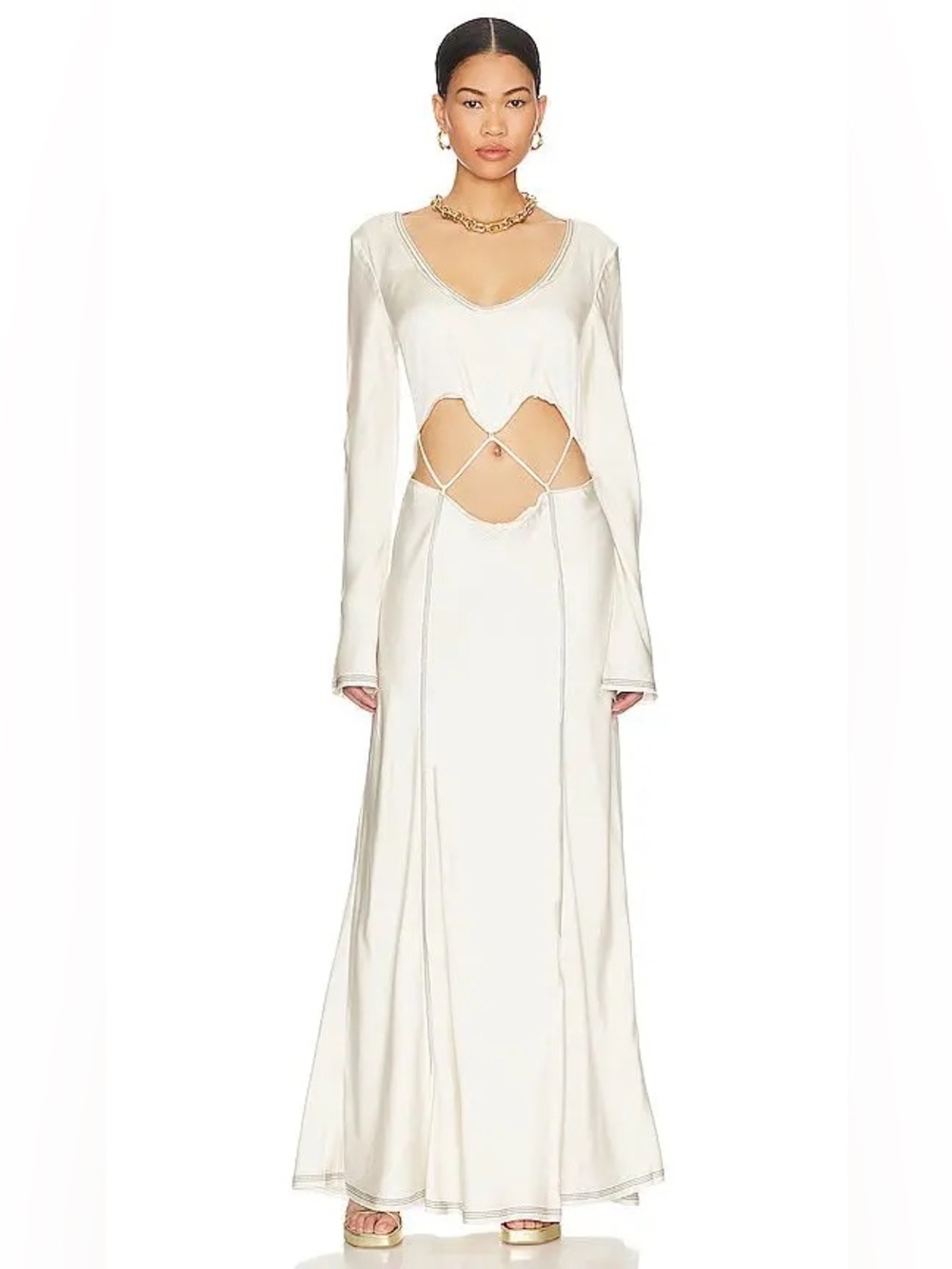 NWT Bec & Bridge Naomi Long Sleeve Cutout Maxi Dress Ecru Size 6